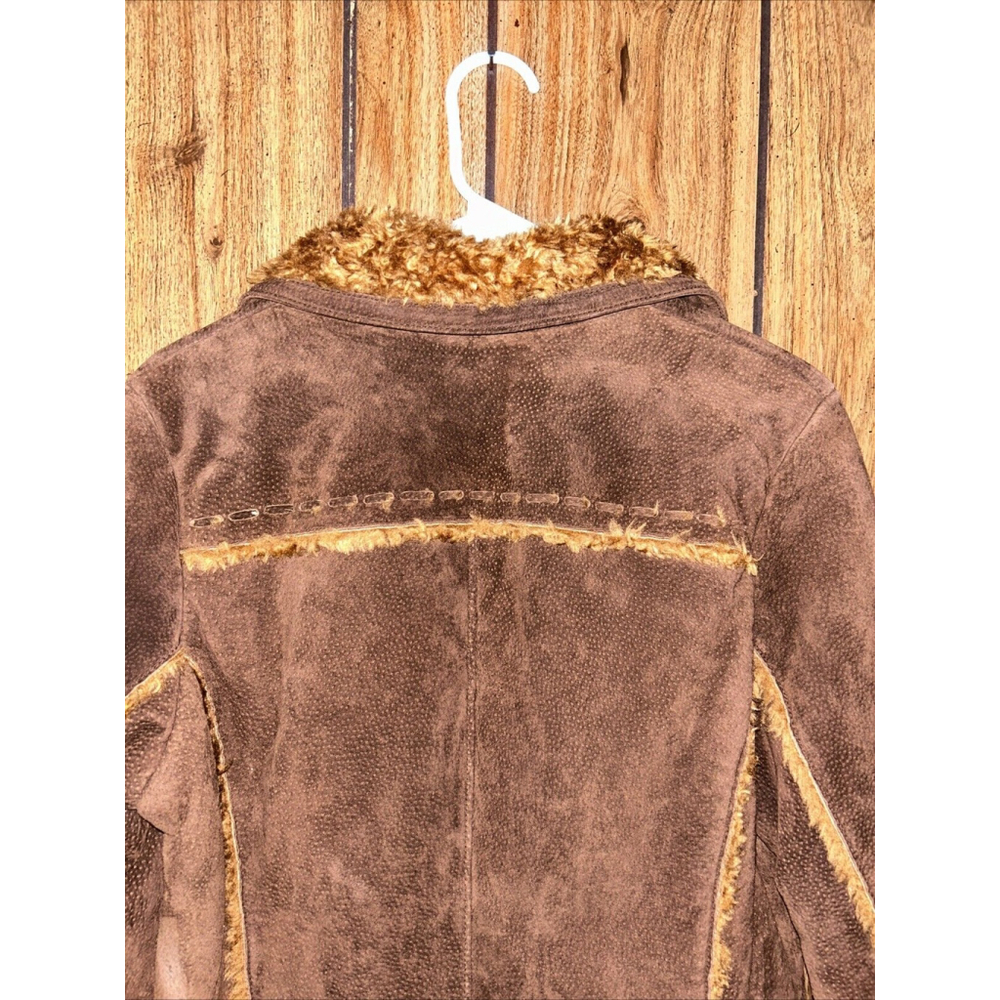KENNETH COLE REACTION Women's size M Leather Jacket Coat FauxFur Lining Zip Y2K - Picture 6 of 9